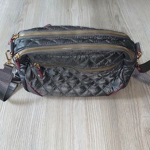 Like New Charcoal Grey Lightweight Crossbody Bag With Gold Accents